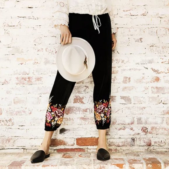 Johnny Was Pants - Johnny Was Zosia Velvet Embroidered Jogger